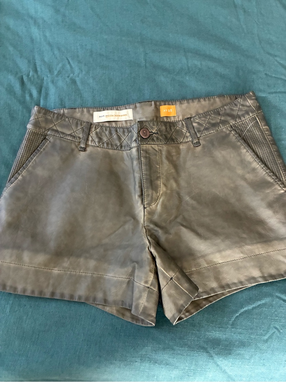 Faux Leather Women's Shorts in Olive Gray - Size 28. Anthropologie